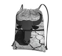CNTDBU Bison Skull Horn Drawstring Backpack with Zip-Waterproof Lightweight Daypack for Gym Sports, Adjustable Cinch Bag for Travel Hiking