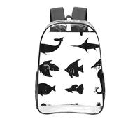 CNTDBU Black and White Fish Clear Backpack 16 Inch-Transparent PVC Stadium Approved Bag, Custom All-Over Print Front Pocket, Lightweight Travel Daypack Unisex