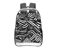 CNTDBU Black and white lines Clear Backpack 16 Inch-Transparent PVC Stadium Approved Bag, Custom All-Over Print Front Pocket, Lightweight Travel Daypack Unisex