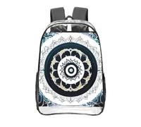 CNTDBU Black and White Round Totem Clear Backpack 16 Inch-Transparent PVC Stadium Approved Bag, Custom All-Over Print Front Pocket, Lightweight Travel Daypack Unisex
