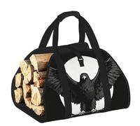 CNTDBU Black Eagle Wings Firewood Carrier Bag-Heavy Duty Canvas Log Tote, Waterproof Wood Hauler with Padded Handles