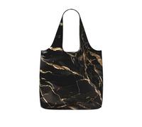 CNTDBU Black Gold Marble Packaway Shopping Tote-Lightweight Reusable Foldable Bag for Groceries, 25L Travel Rucksack with Drawstring for Work Gym