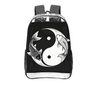 CNTDBU Black White TaiChi Clear Backpack 16 Inch Heavy Duty-Stadium Approved Transparent PVC Bookbag, Reinforced Bottom Travel Daypack Unisex