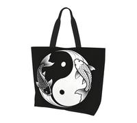 CNTDBU Black White TaiChi Large Shoulder Tote Bag for Women-Lightweight Waterproof Shopping Bag, Reusable Grocery Tote with Inner Pocket for Work Travel