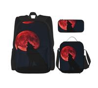 CNTDBU Blood Moon Wolf Backpack Lunch Bag Pouch Set-3 in 1 Travel Bag for Commuters, Insulated Lunch Tote for Work with Laptop Sleeve