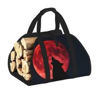 CNTDBU Blood Moon Wolf Firewood Carrier Bag-Heavy Duty Canvas Log Tote, Waterproof Wood Hauler with Padded Handles