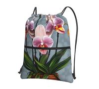 CNTDBU Blooming Orchids Drawstring Backpack with Zip-Waterproof Lightweight Daypack for Gym Sports, Adjustable Cinch Bag for Travel Hiking