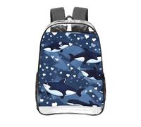 CNTDBU Blue Killer Whale Clear Backpack 16 Inch-Transparent PVC Stadium Approved Bag, Custom All-Over Print Front Pocket, Lightweight Travel Daypack Unisex