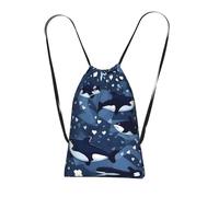CNTDBU Blue Killer Whale Foldable Drawstring Rucksack-Lightweight Packable Reusable Shopping Bag for Travel, Compact Pocket Sling Backpack for Camping Gym
