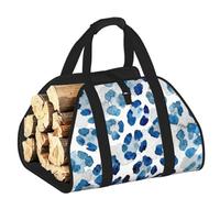 CNTDBU Blue Leopard Print Firewood Carrier Bag-Heavy Duty Canvas Log Tote, Waterproof Wood Hauler with Padded Handles