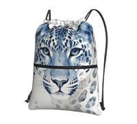 CNTDBU Blue leopard print pattern Drawstring Backpack with Zip-Waterproof Lightweight Daypack for Gym Sports, Adjustable Cinch Bag for Travel Hiking