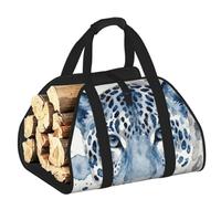 CNTDBU Blue Leopard Print Pattern Firewood Carrier Bag-Heavy Duty Canvas Log Tote, Waterproof Wood Hauler with Padded Handles