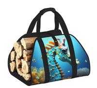 CNTDBU Blue Seahorse Firewood Carrier Bag-Heavy Duty Canvas Log Tote, Waterproof Wood Hauler with Padded Handles