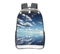 CNTDBU Blue sky and white clouds Clear Backpack 16 Inch-Transparent PVC Stadium Approved Bag, Custom All-Over Print Front Pocket, Lightweight Travel Daypack Unisex