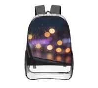 CNTDBU Blur City Night Clear Backpack 16 Inch Heavy Duty-Stadium Approved Transparent PVC Bookbag, Reinforced Bottom Travel Daypack Unisex