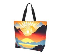 CNTDBU Bright sunrise Large Shoulder Tote Bag for Women-Lightweight Waterproof Shopping Bag, Reusable Grocery Tote with Inner Pocket for Work Travel