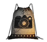 CNTDBU Camera Map Icon Large Cinch Sack Bag-Waterproof Lightweight Rucksack For Gym Sports, Casual Drawstring Backpack For Travel Hiking