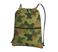 CNTDBU Camo Drawstring Backpack with Zip-Waterproof Lightweight Daypack for Gym Sports, Adjustable Cinch Bag for Travel Hiking