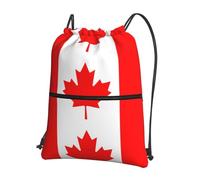 CNTDBU Canadian flag Drawstring Backpack with Zip-Waterproof Lightweight Daypack for Gym Sports, Adjustable Cinch Bag for Travel Hiking