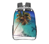 CNTDBU Caribbean Islands Clear Backpack 16 Inch-Transparent PVC Stadium Approved Bag, Custom All-Over Print Front Pocket, Lightweight Travel Daypack Unisex