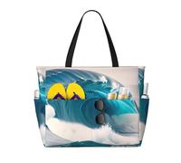 CNTDBU Cartoon blue sea wave Large Capacity Beach Travel Bag-Waterproof Weekender Duffle with 7 Pockets, Oversized Tote for Gym Camping, Lightweight Foldable