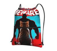 CNTDBU Cat Beware Muscle (1) Drawstring Backpack with Zip-Waterproof Lightweight Daypack for Gym Sports, Adjustable Cinch Bag for Travel Hiking