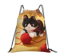 CNTDBU Cat Yarn Ball Large Cinch Sack Bag-Waterproof Lightweight Rucksack For Gym Sports, Casual Drawstring Backpack For Travel Hiking