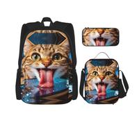 CNTDBU Cats drink water Backpack Lunch Bag Pouch Set-3 in 1 Travel Bag for Commuters, Insulated Lunch Tote for Work with Laptop Sleeve