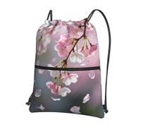 CNTDBU Cherry Blossom Fall Drawstring Backpack with Zip-Waterproof Lightweight Daypack for Gym Sports, Adjustable Cinch Bag for Travel Hiking