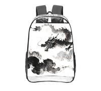 CNTDBU Chinese style patterns Clear Backpack 16 Inch Heavy Duty-Stadium Approved Transparent PVC Bookbag, Reinforced Bottom Travel Daypack Unisex