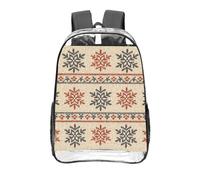 CNTDBU Classic snowflake pattern Clear Backpack 16 Inch Heavy Duty-Stadium Approved Transparent PVC Bookbag, Reinforced Bottom Travel Daypack Unisex