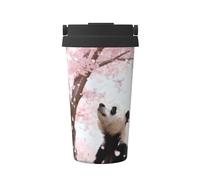 CNTDBU Coffee Stays Hot for Hours-Panda Cherry Blossom 500ml Insulated Travel Mug with Handle, Leak Proof Stainless Steel Thermal Cup