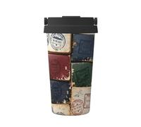 CNTDBU Coffee Stays Hot for Hours-Passport Stamp Set 500ml Insulated Travel Mug with Handle, Leak Proof Stainless Steel Thermal Cup