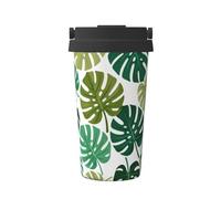 CNTDBU Coffee Stays Hot for Hours-Tropical Leaves 500ml Insulated Travel Mug with Handle, Leak Proof Stainless Steel Thermal Cup