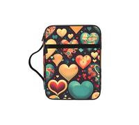 CNTDBU Colorful Hearts Bible Study Tote Bag With Handles -Water-Resistant Organiser For Church Travel, Pen Holder Tablet Pocket Journal Cover Case