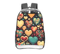 CNTDBU Colorful hearts Clear Backpack 16 Inch-Transparent PVC Stadium Approved Bag, Custom All-Over Print Front Pocket, Lightweight Travel Daypack Unisex