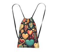 CNTDBU Colorful hearts Foldable Drawstring Rucksack-Lightweight Packable Reusable Shopping Bag for Travel, Compact Pocket Sling Backpack for Camping Gym
