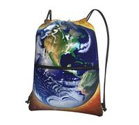 CNTDBU Cosmic Earth Drawstring Backpack with Zip-Waterproof Lightweight Daypack for Gym Sports, Adjustable Cinch Bag for Travel Hiking
