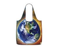 CNTDBU Cosmic Earth Packaway Shopping Tote-Lightweight Reusable Foldable Bag for Groceries, 25L Travel Rucksack with Drawstring for Work Gym