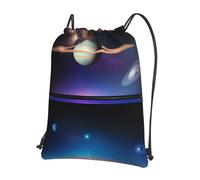 CNTDBU Cosmic Saturn Drawstring Backpack with Zip-Waterproof Lightweight Daypack for Gym Sports, Adjustable Cinch Bag for Travel Hiking