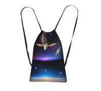 CNTDBU Cosmic Saturn Foldable Drawstring Rucksack-Lightweight Packable Reusable Shopping Bag for Travel, Compact Pocket Sling Backpack for Camping Gym