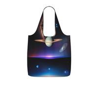 CNTDBU Cosmic Saturn Packaway Shopping Tote-Lightweight Reusable Foldable Bag for Groceries, 25L Travel Rucksack with Drawstring for Work Gym