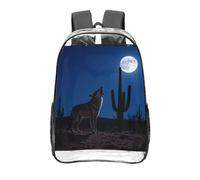 CNTDBU Coyote Howl Moon Clear Backpack 16 Inch Heavy Duty-Stadium Approved Transparent PVC Bookbag, Reinforced Bottom Travel Daypack Unisex