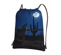 CNTDBU Coyote Howl Moon Drawstring Backpack with Zip-Waterproof Lightweight Daypack for Gym Sports, Adjustable Cinch Bag for Travel Hiking