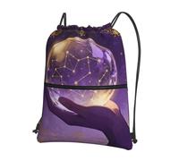 CNTDBU Crystal Ball Stars Drawstring Backpack with Zip-Waterproof Lightweight Daypack for Gym Sports, Adjustable Cinch Bag for Travel Hiking