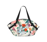CNTDBU Cute white tiger 2-in-1 Picnic Blanket Bag-Foldable Waterproof Round Mat for Beach Park, Portable Camping Tote with Storage Pockets for Outdoor Adventures