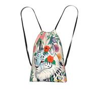 CNTDBU Cute white tiger Foldable Drawstring Rucksack-Lightweight Packable Reusable Shopping Bag for Travel, Compact Pocket Sling Backpack for Camping Gym