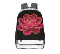 CNTDBU Dark Peony Clear Backpack 16 Inch Heavy Duty-Stadium Approved Transparent PVC Bookbag, Reinforced Bottom Travel Daypack Unisex