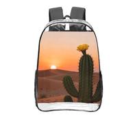 CNTDBU Desert Cactus Bloom Clear Backpack 16 Inch Heavy Duty-Stadium Approved Transparent PVC Bookbag, Reinforced Bottom Travel Daypack Unisex