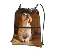 CNTDBU Dog Waiting Food Drawstring Backpack with Zip-Waterproof Lightweight Daypack for Gym Sports, Adjustable Cinch Bag for Travel Hiking